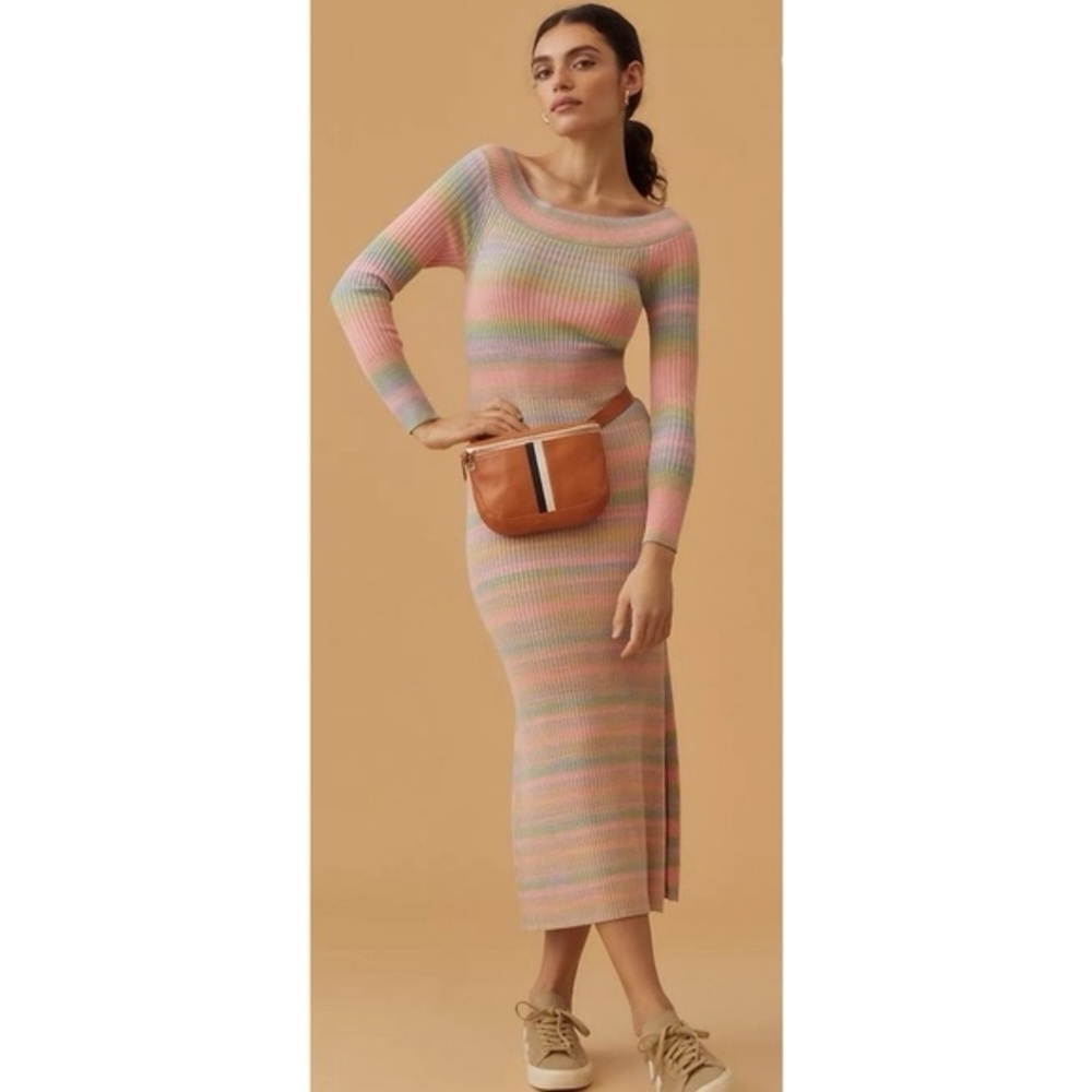 Anthropologie Daily Practice Striped Sweater Dress Maxi Colorful Boat Neck L - Picture 16 of 16